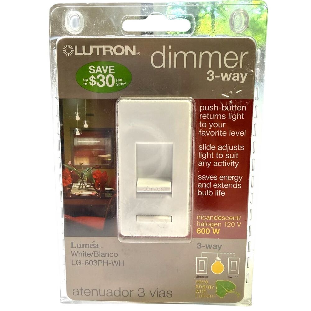 Lutron 3 Way Dimmer- White - Incandescent/Halogen 120v 600W